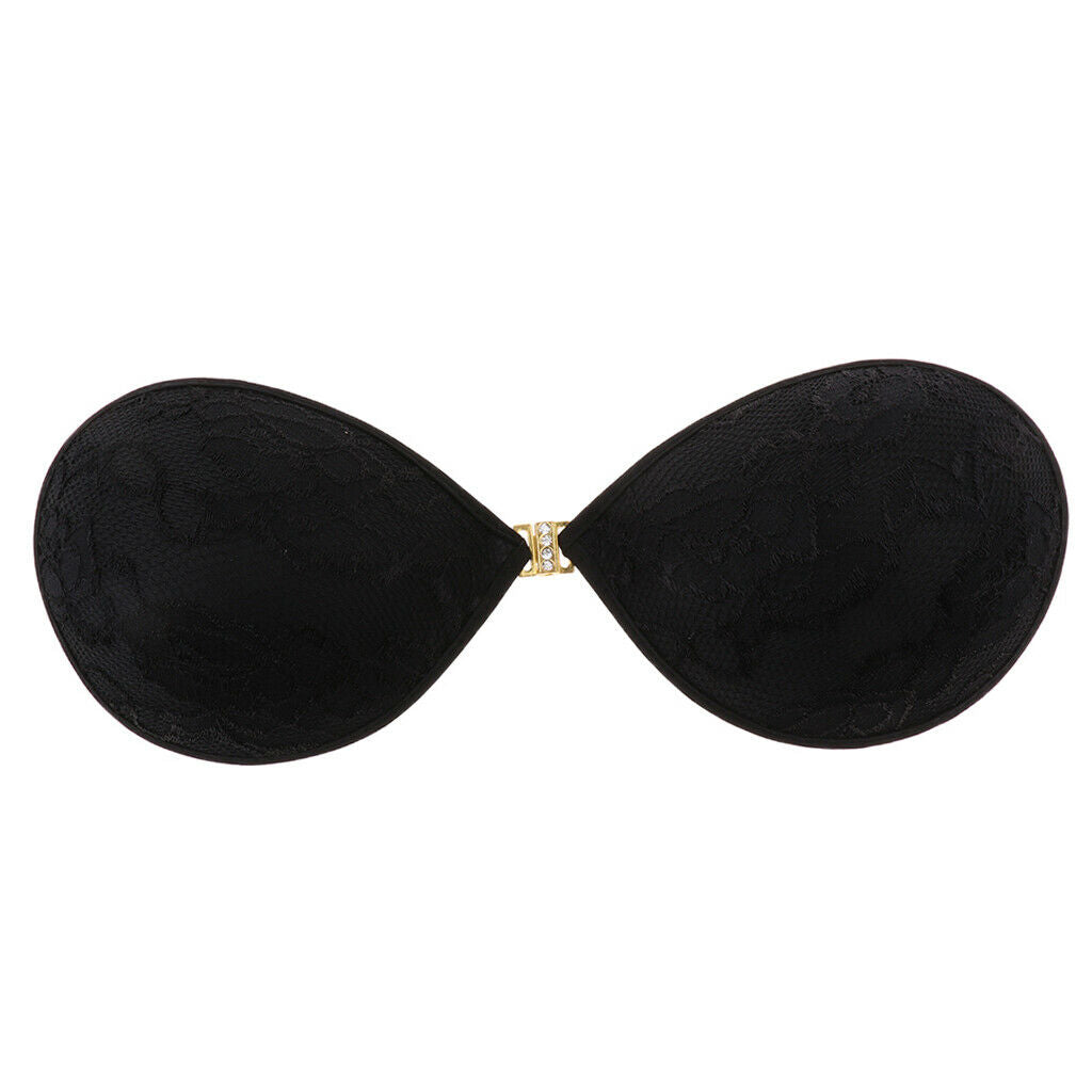 Selfadhesive Strapless Reusable Invisible Silicone Pushup Bras Black S