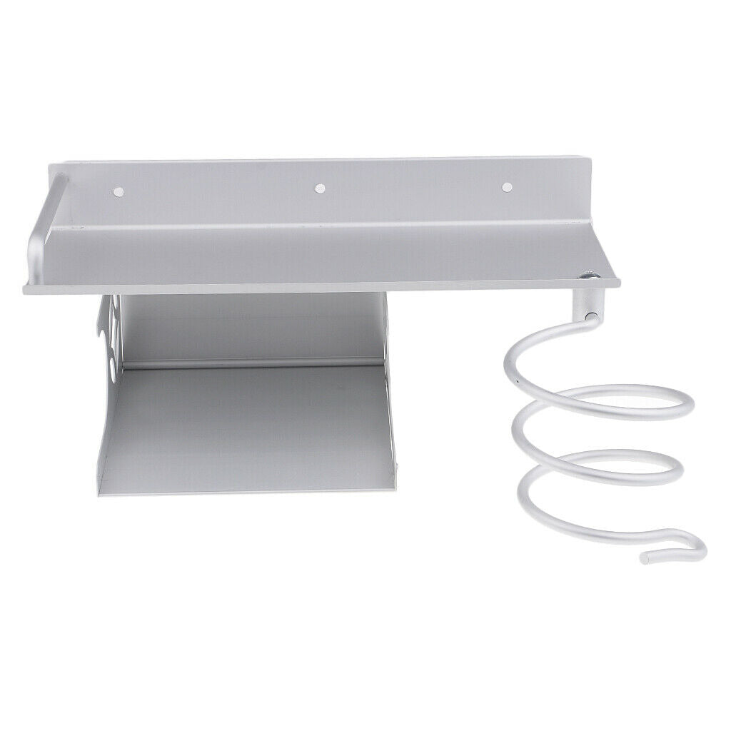 2 Layer Wall Hair Dryer Rack Space Aluminum Bathroom Makeup Organizer Shelf