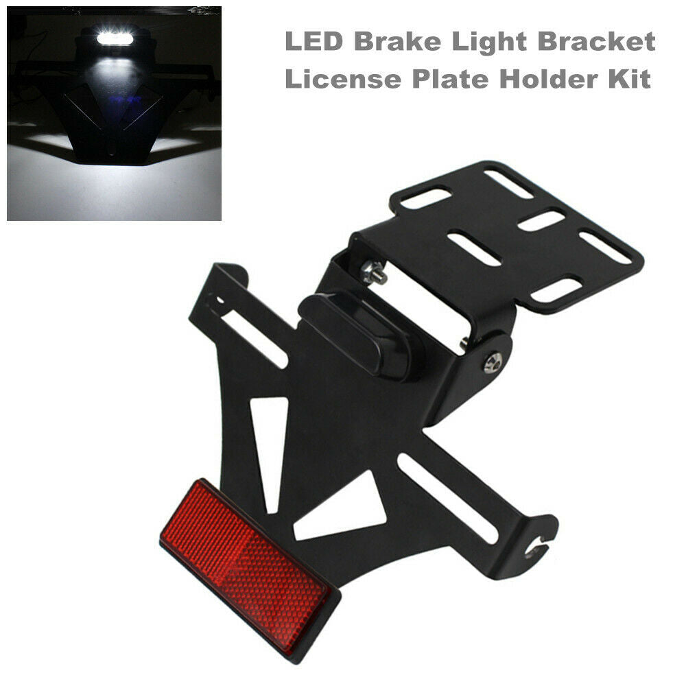 Motorcycle E-Bikes Red Reflective Brake Light Bracket License Plate Holder Kit