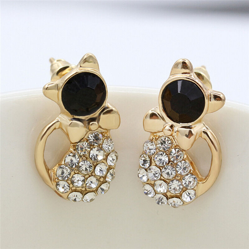 1 Pair Women Fashion Earrings Elegant Cat Crystal Rhinestone EarStudEarrin.l8
