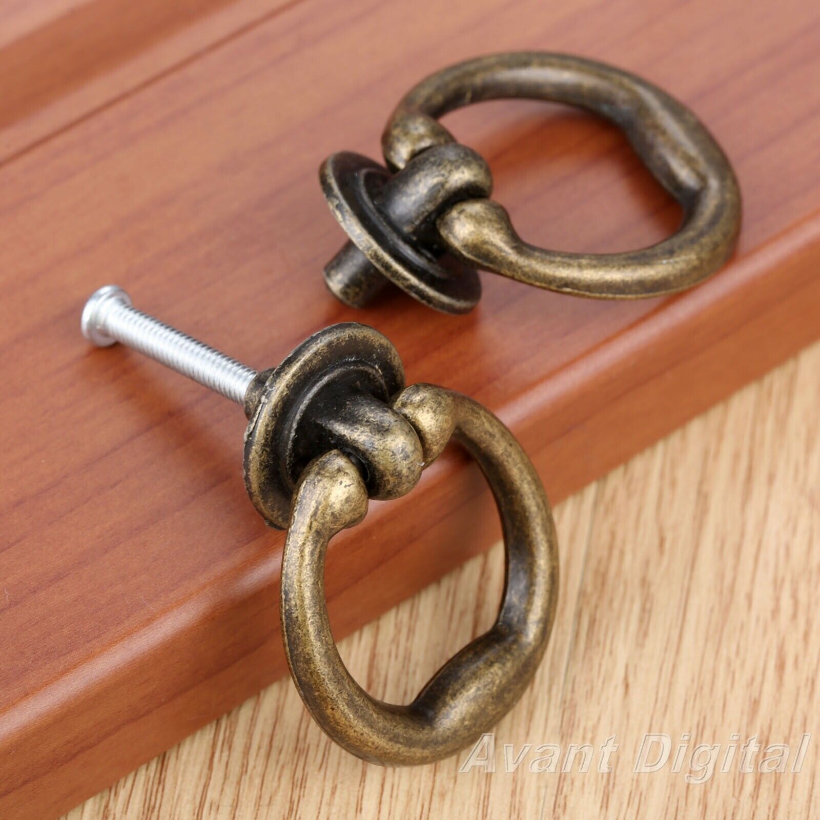 1Pc 46*36MM Cabinet Kitchen Drawer Door Knob Retro Bronze Tone Ring Pull Handle