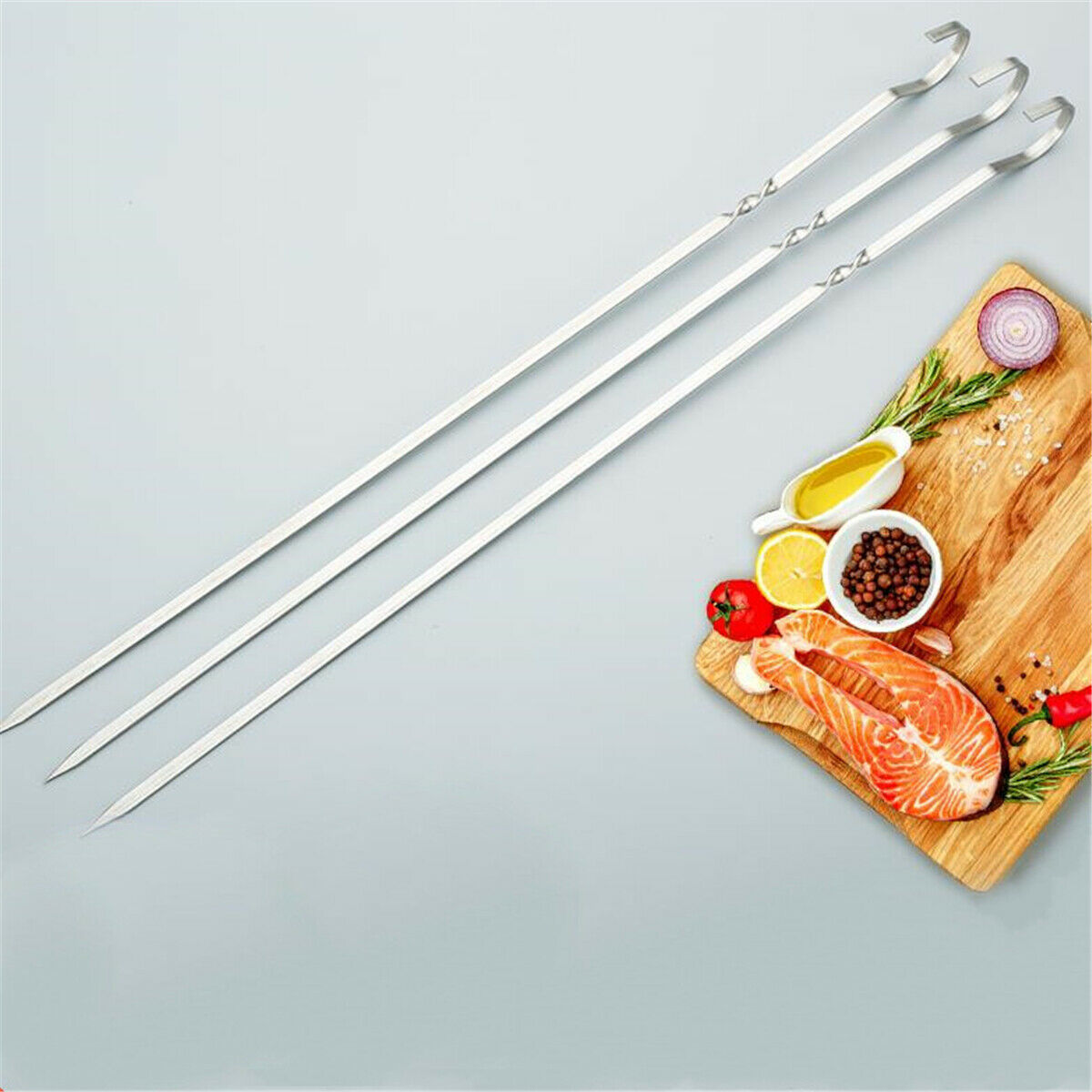 10x BBQ Barbecue Stainless Steel Grilling Kabob Kebab Flat Skewers Needle 40CM