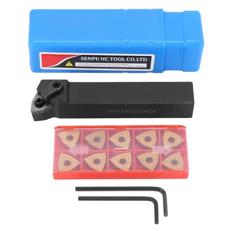 Set of 20mm Lathe Turning Tool Holder MWLNR2020K08 + 10 WNMG0804 Carbide InserF9