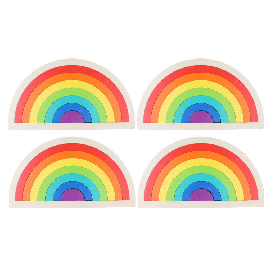 4pcs Baby Toddler Wooden Rainbow Stacking Blocks Educational Montessori Toys