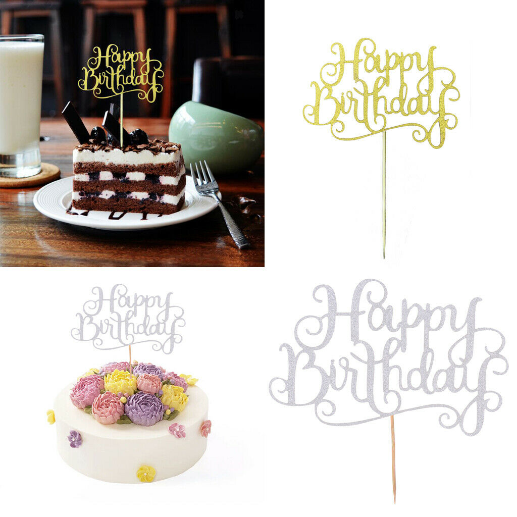 40 Pcs of Glitter Happy Birthday Cake Cupcake Topper Home Party