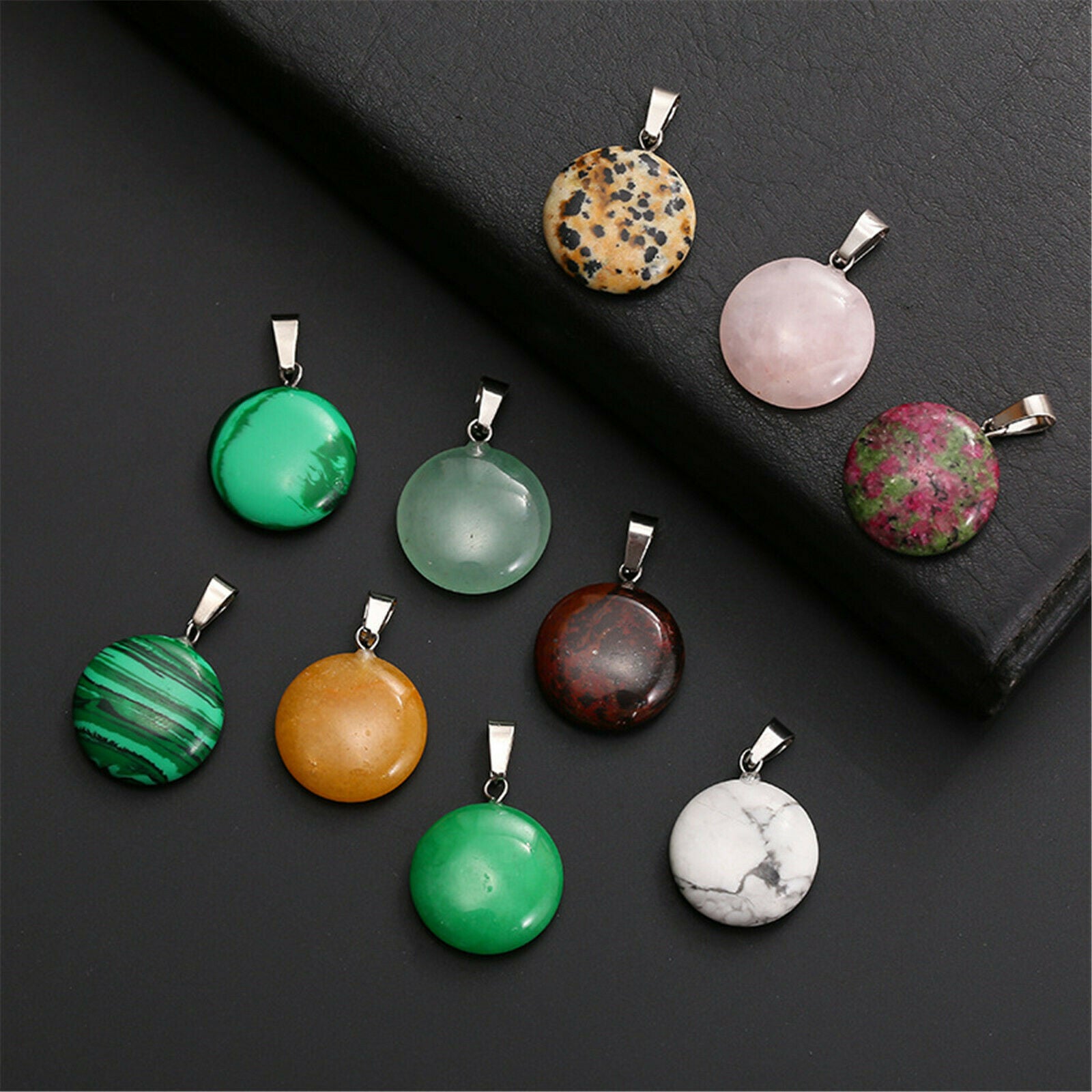 10PCS Multi-Colors Manmade Round Stone Pendant Charms for Jewelry DIY Making