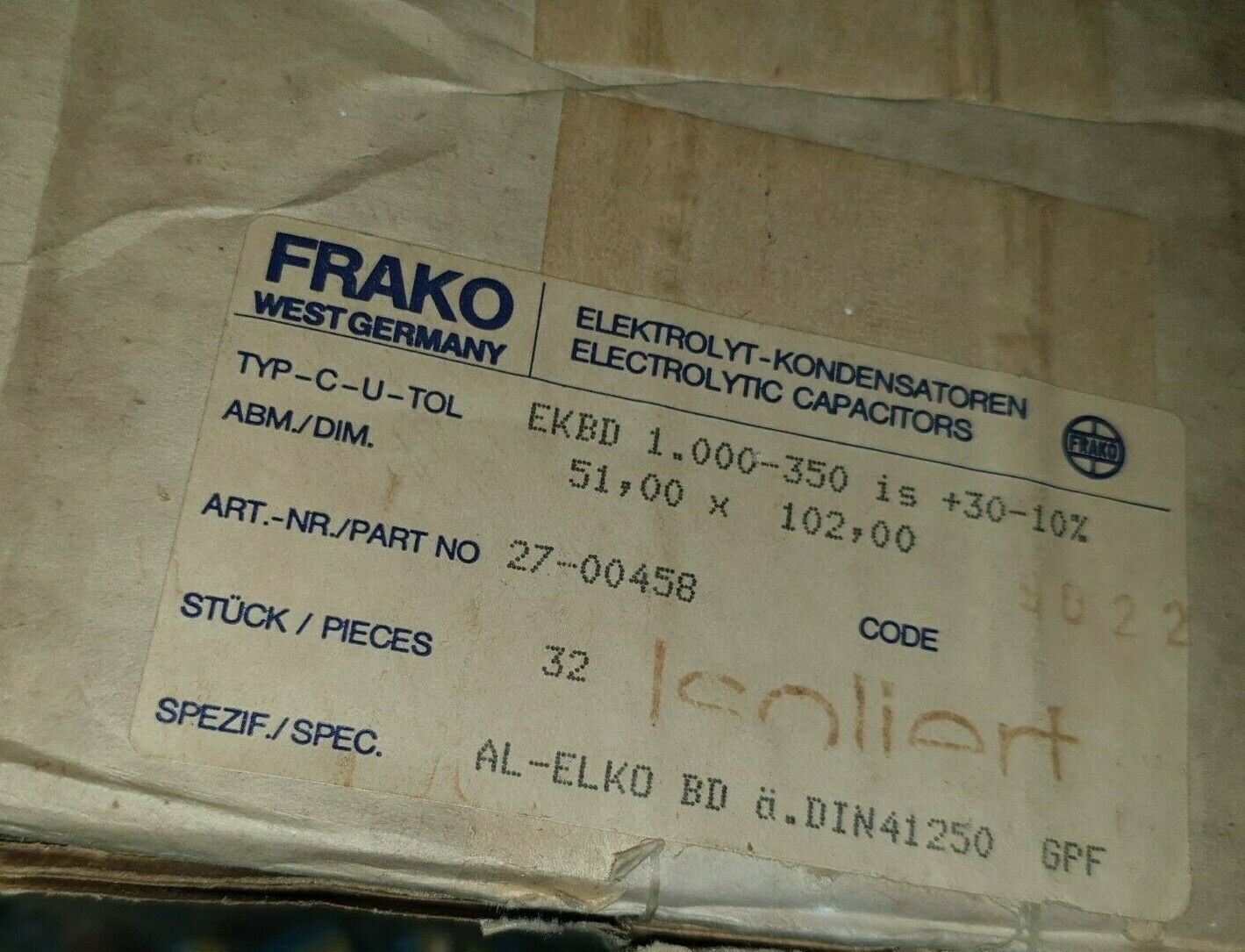 1PC NOS FRAKO GERMANY EKB 1000uF 350V LONG LIFE HI END CAP FOR AUDIO !