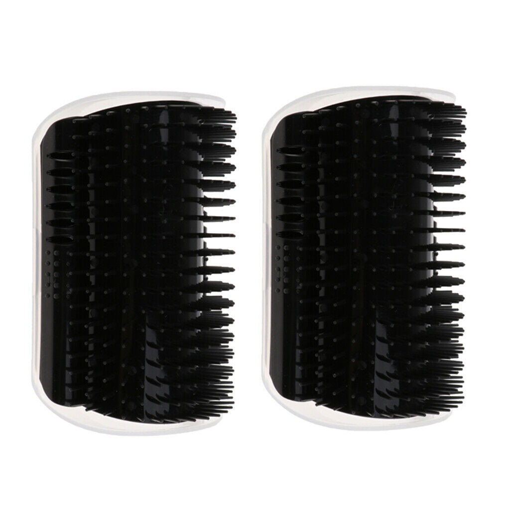 2 Piece Pet Cat Wall Corner Grooming Massage Self Groomer Brush Tool Black