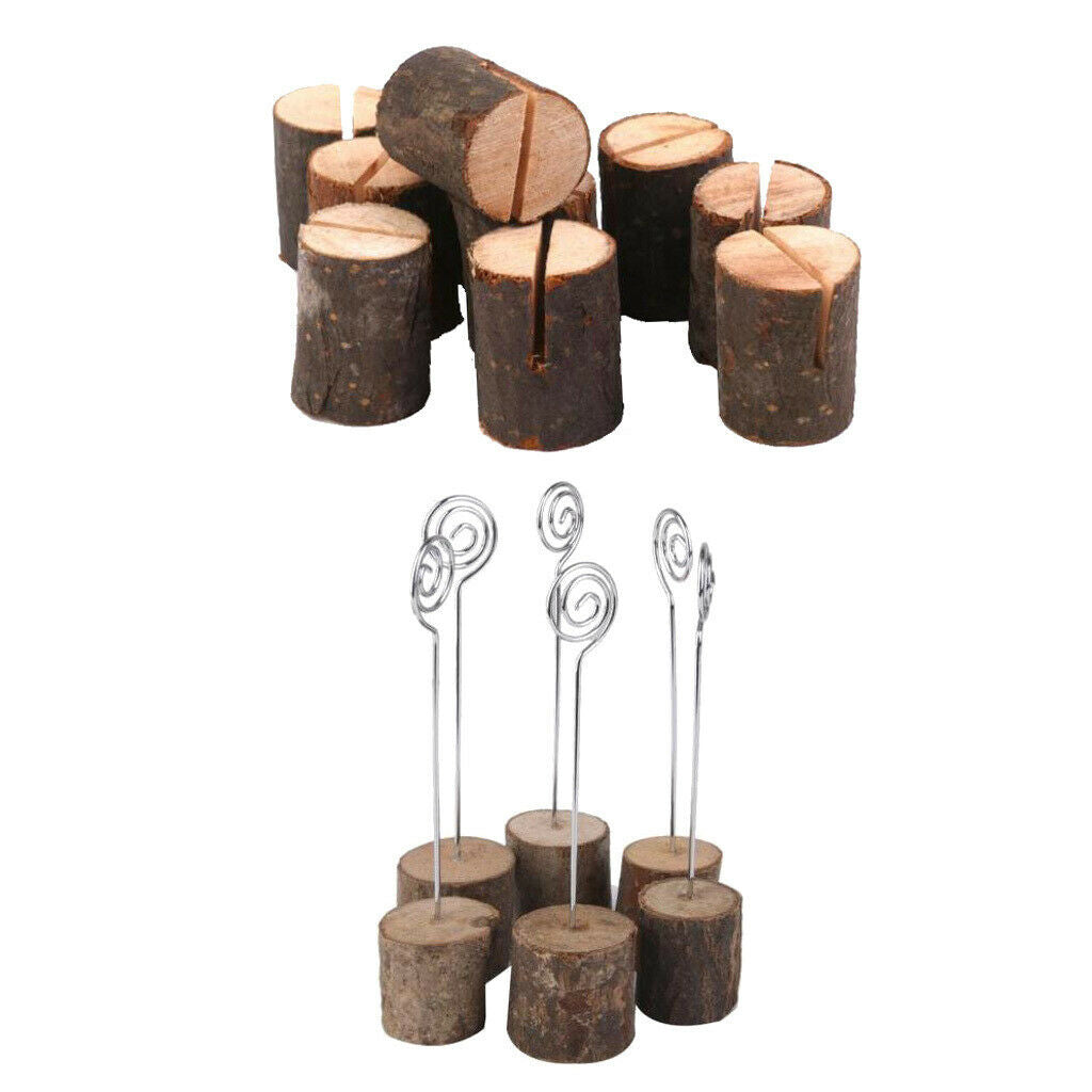 16PCS Wooden Base Place Card Holders, Rustic Iron Wire Picture Picks Clip Holder