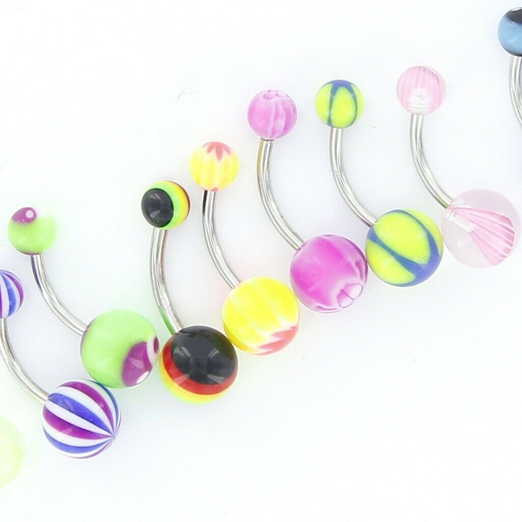 20Pcs Mixed Color & Pattern Stainless Steel Barbell Navel Belly Ring Bar