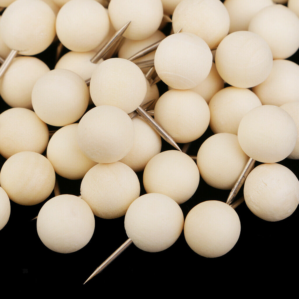 60x Round Wooden Push Pin + 9x Wooden Rhombus Drawing Pins DIY Craft Tacks
