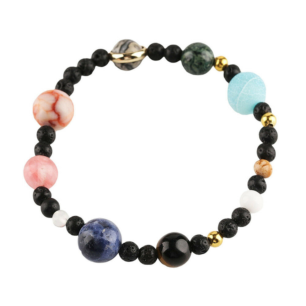 Weave Galaxy Solar System Eight Planets On Natural Stone Beads Women Bracelet