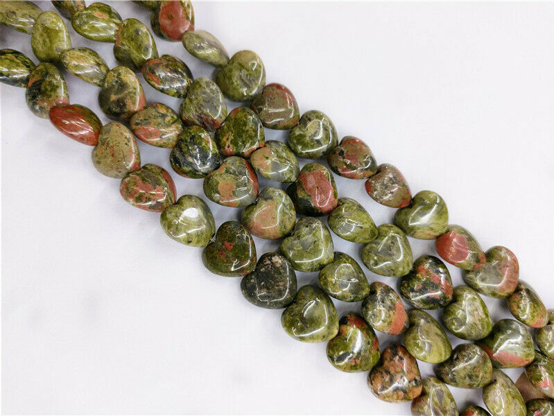 1 Strand 14x14x6mm Natural Unakite Jasper Heart Spacer Loose Beads 15.5inch HH61