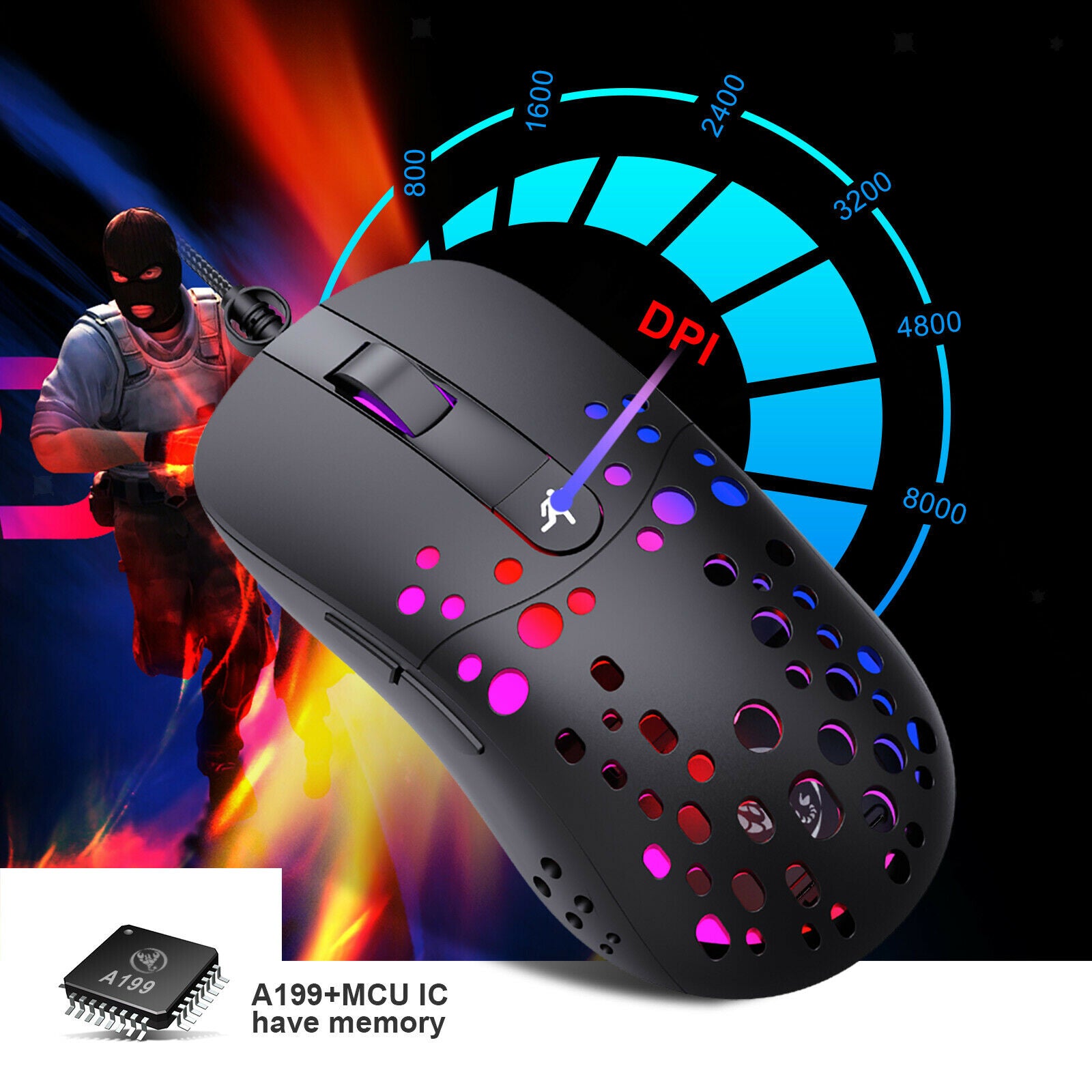 Lightweight RGB Backlight Gaming Mouse Wired Hollow-Out Design for Computer