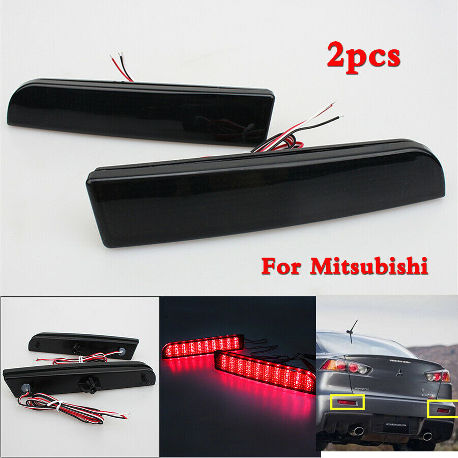 Pair Smoke Lens Bumper LED Reflectors Brake Tail Rear Fog Lights For Mitsubishi