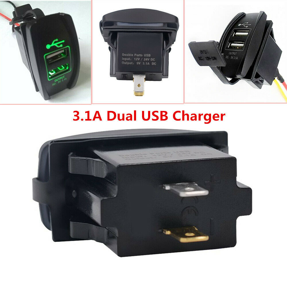 3.1A Green Light Charger Carling ARB Rocker Switch Dual USB Power Car Boat Truck