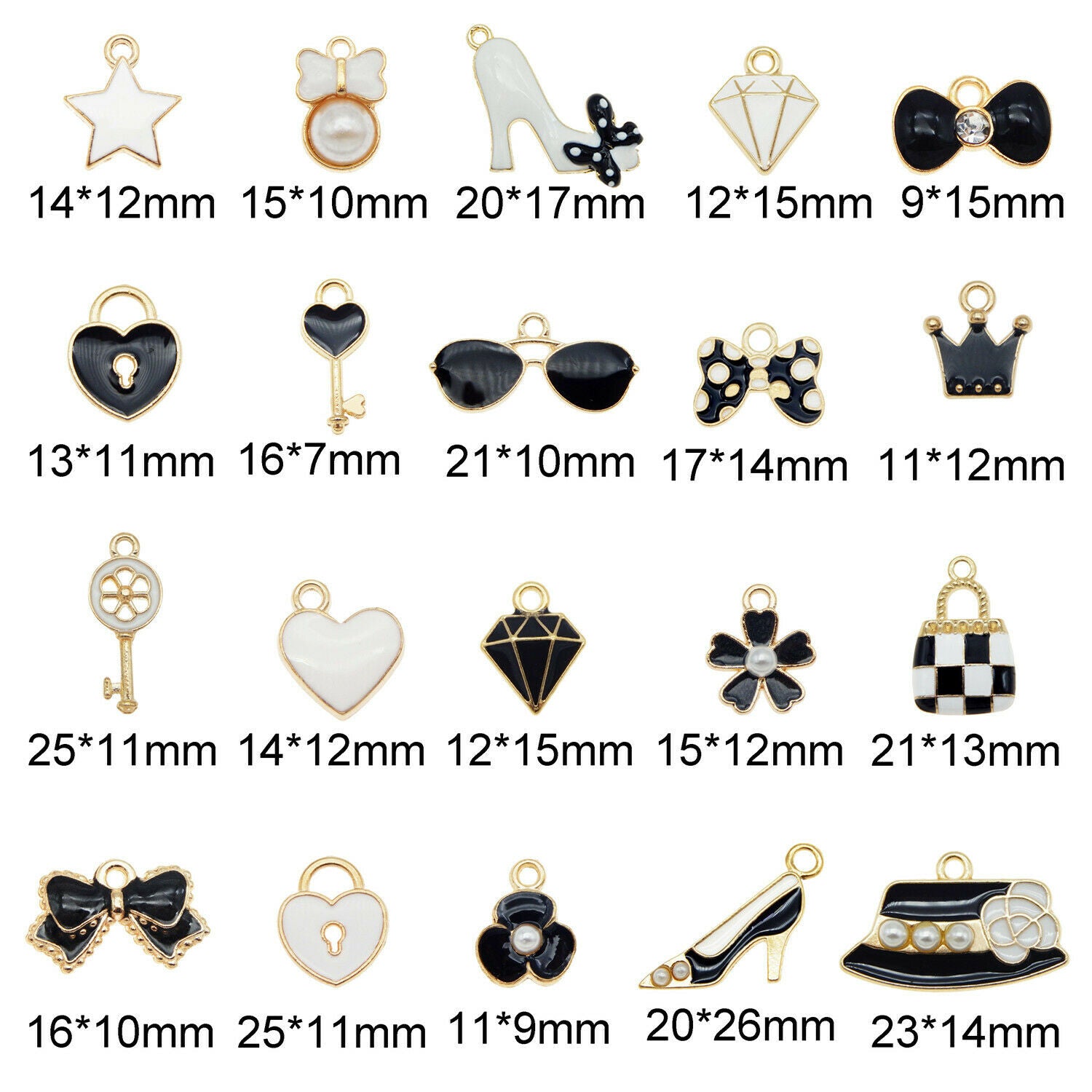 20pcs Black&White Enamel Plated Clothing Accessories Pendant Charms DIY Findings