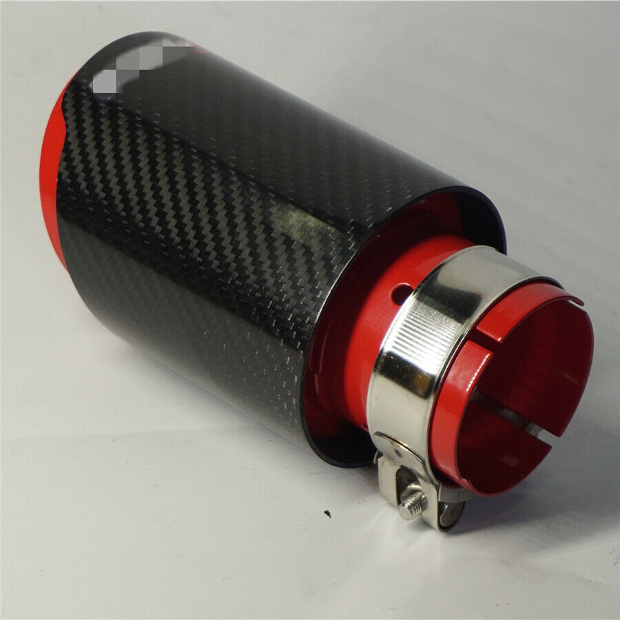 2.5'' Innet Universal Exhaust Pipe Muffler Black & Red Real Carbon Fiber Car SUV