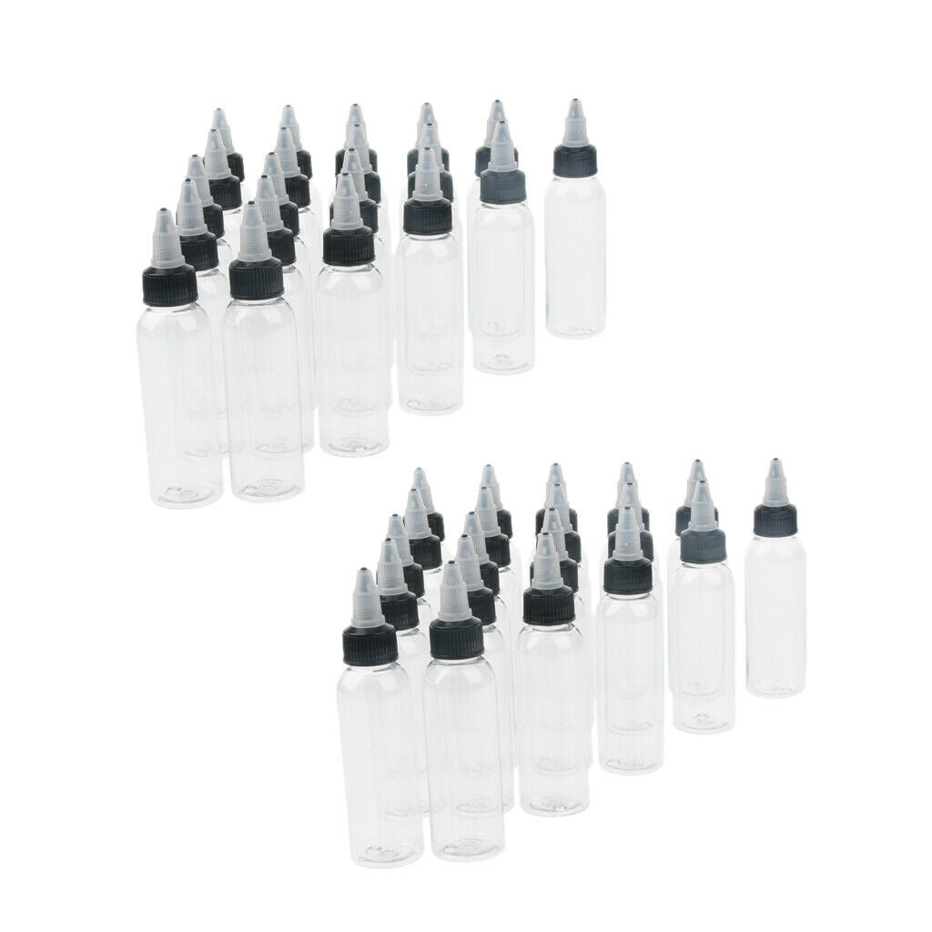 40x Round PET Plastic 60ml 30ml Squeeze Bottles w/ Twist Caps for Crafts