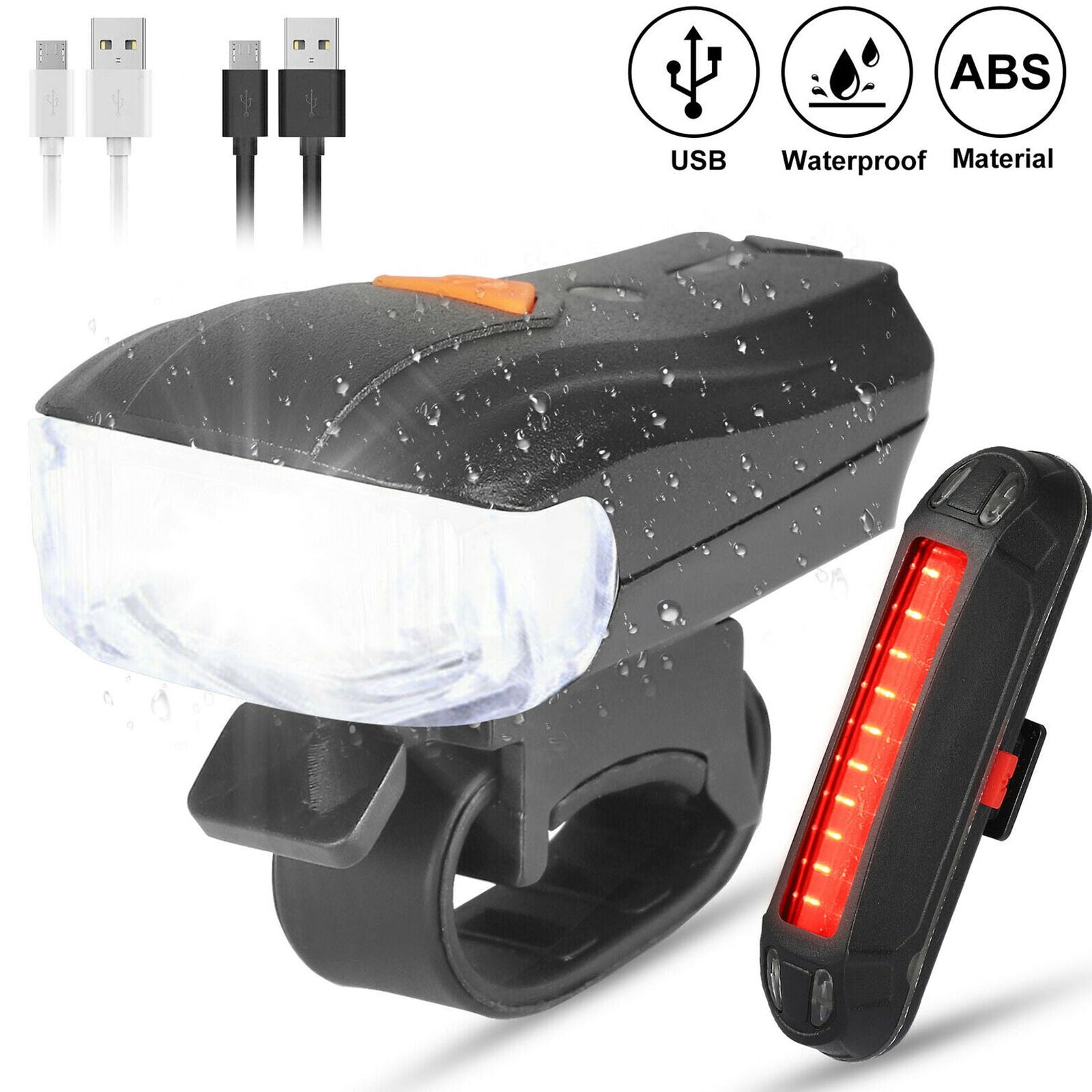 Bike Light Set Bicycle LED Headlight Taillight Front/Rear Lamp USB Rechargeable