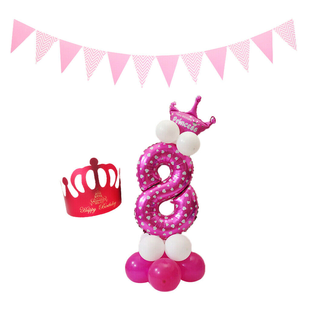 1 Set Birthday Number Balloons Princess Crown Hat Party Wall Ornament 9