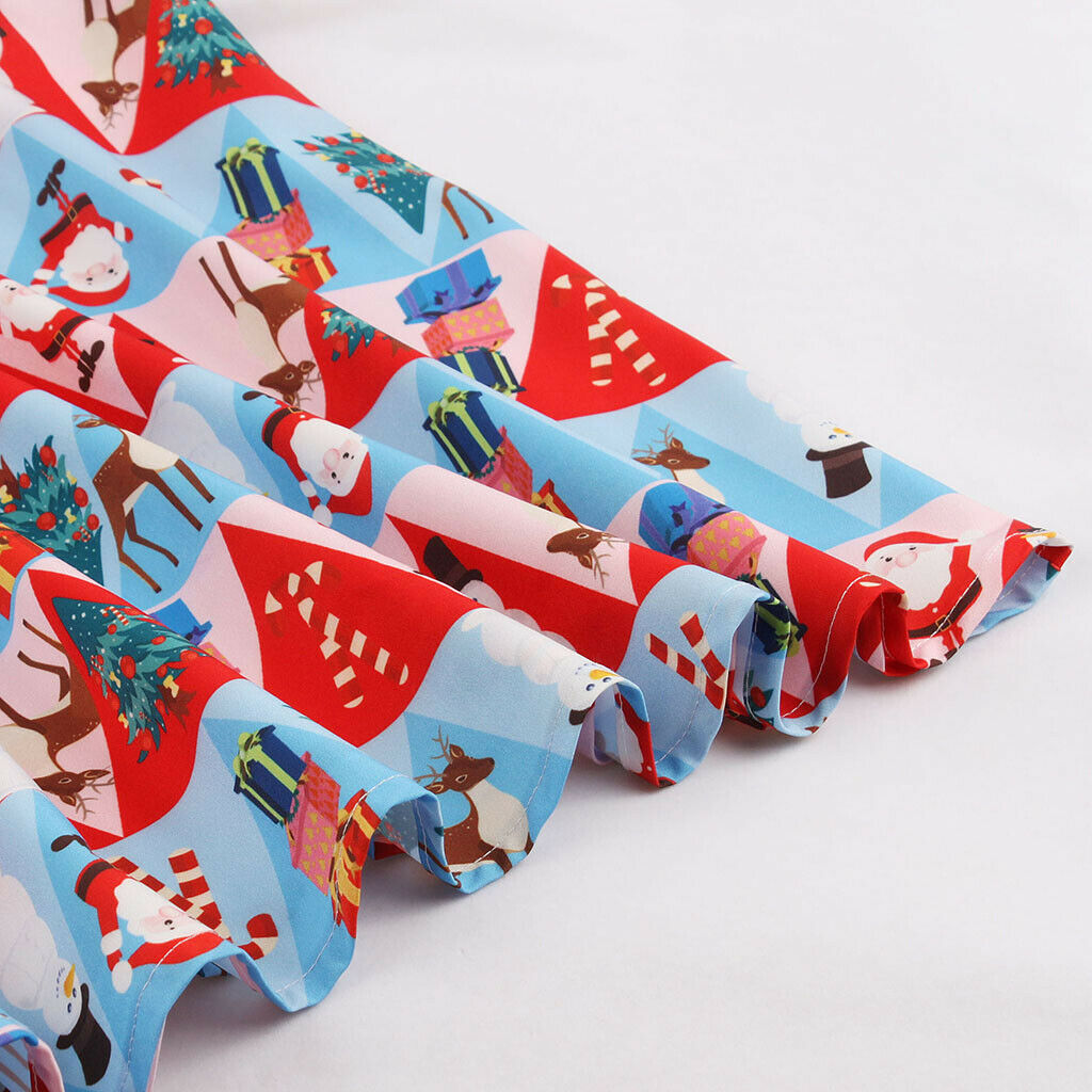 Women's Short Sleeve A Line Dress Xmas Santa Print Party Swing Dress  L