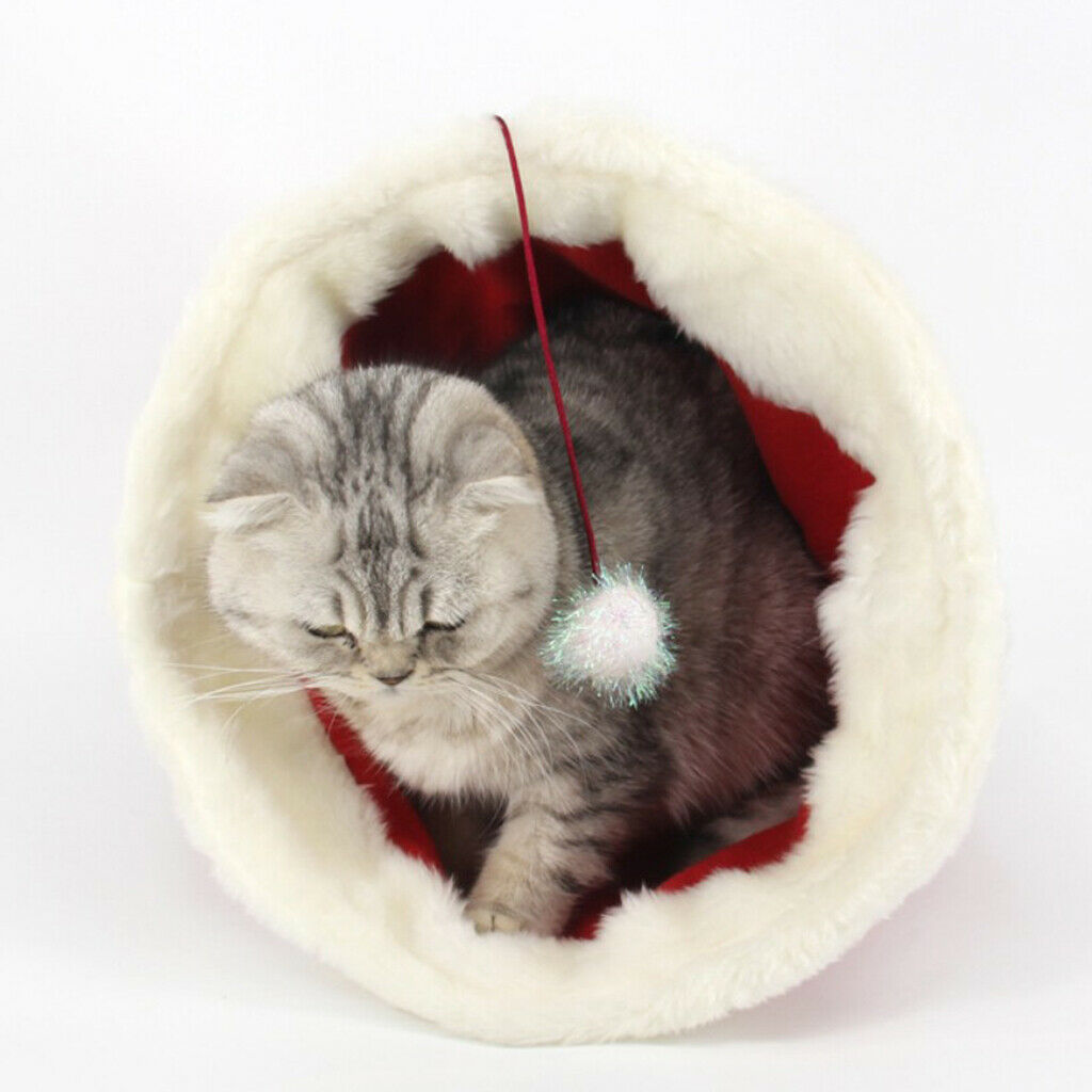 Christmas Hat Pet Bed Warm Soft, Small Dog Bed, Cat Nest for Small Pet,