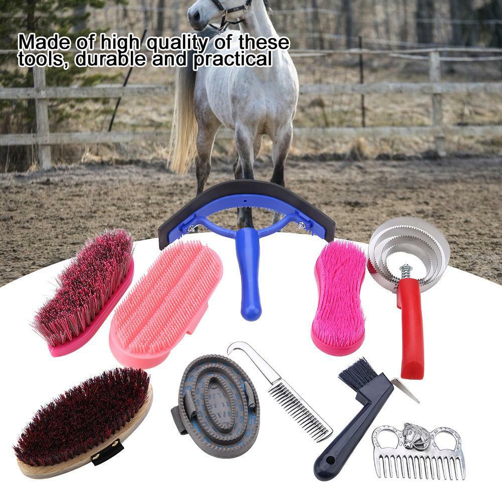 10pcs Horse Grooming Supplies Kit Brush Comb Horse Care Tool with Storage Bag