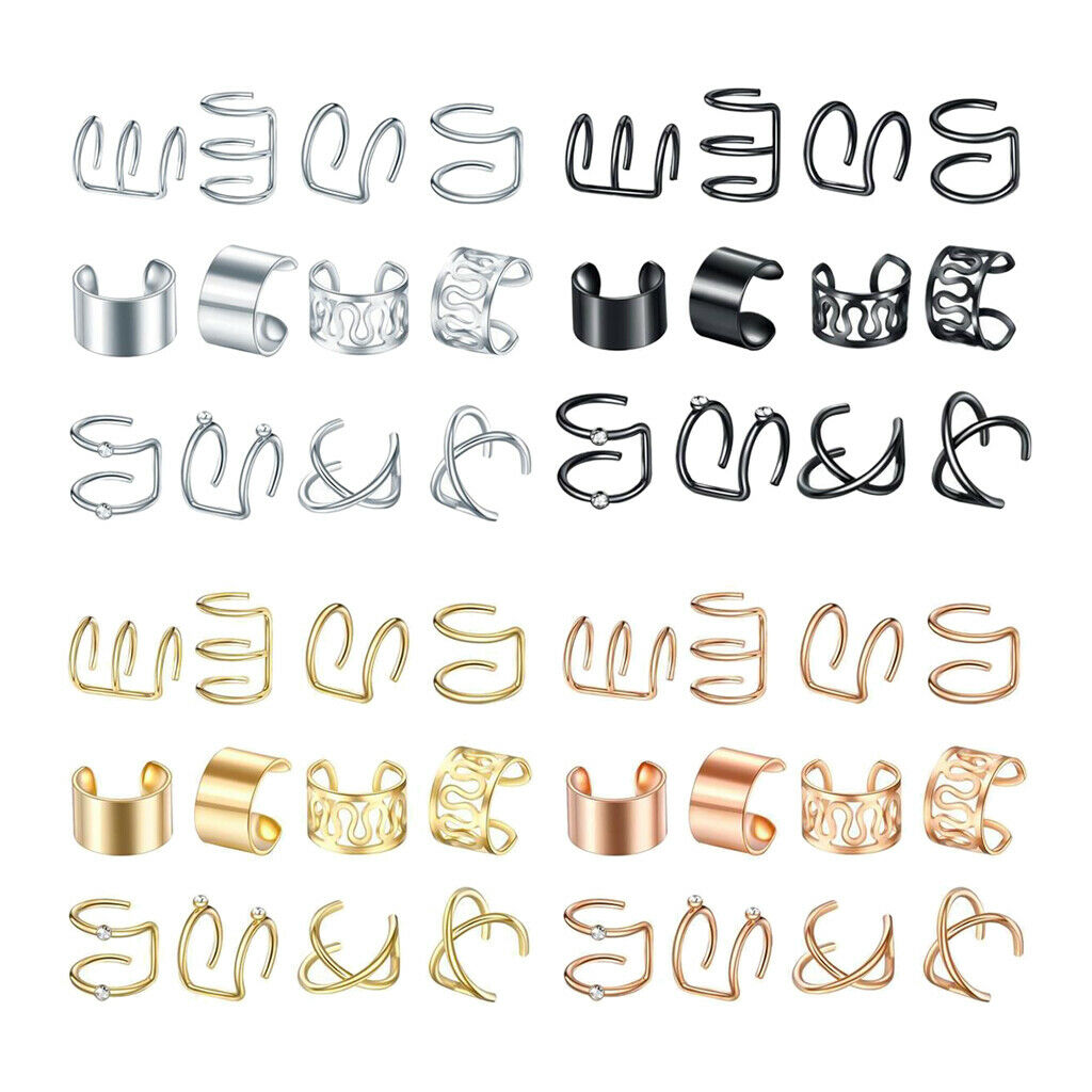 24 Pairs Chic Modern Ear Cuff Mixed Style Non-Piercing Jewelry Hoop Unisex