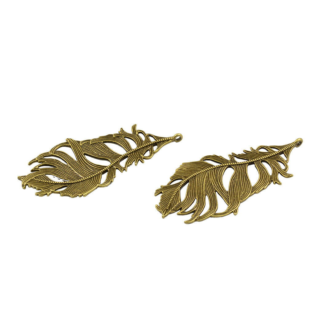 6pcs Bronze Large Filigree Leaf Feather Pendant for Necklace Bracelet Design