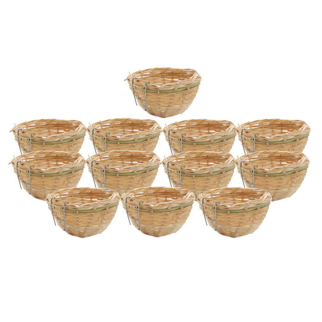 12pcs Cage Hanging Bamboo Wicker Canary Nest Pans Small Bird Resting Caves
