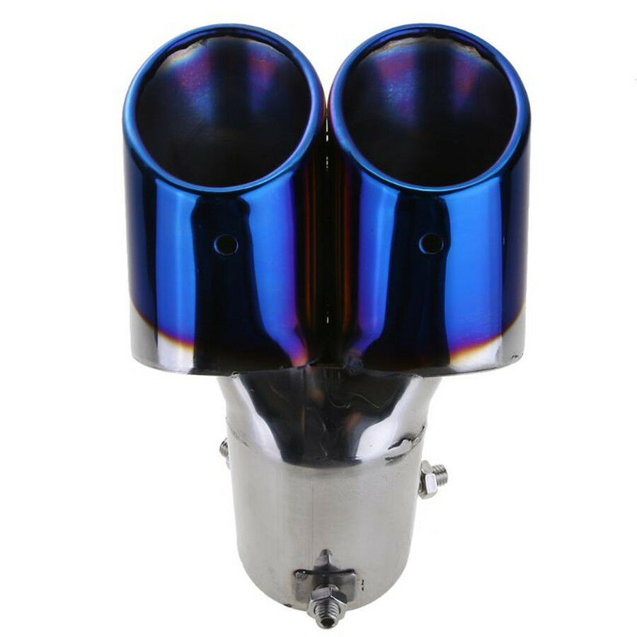 Universal Blue Burnt Dual Exhaust Pipes Rear Tail Muffler Tips Stainless Steel