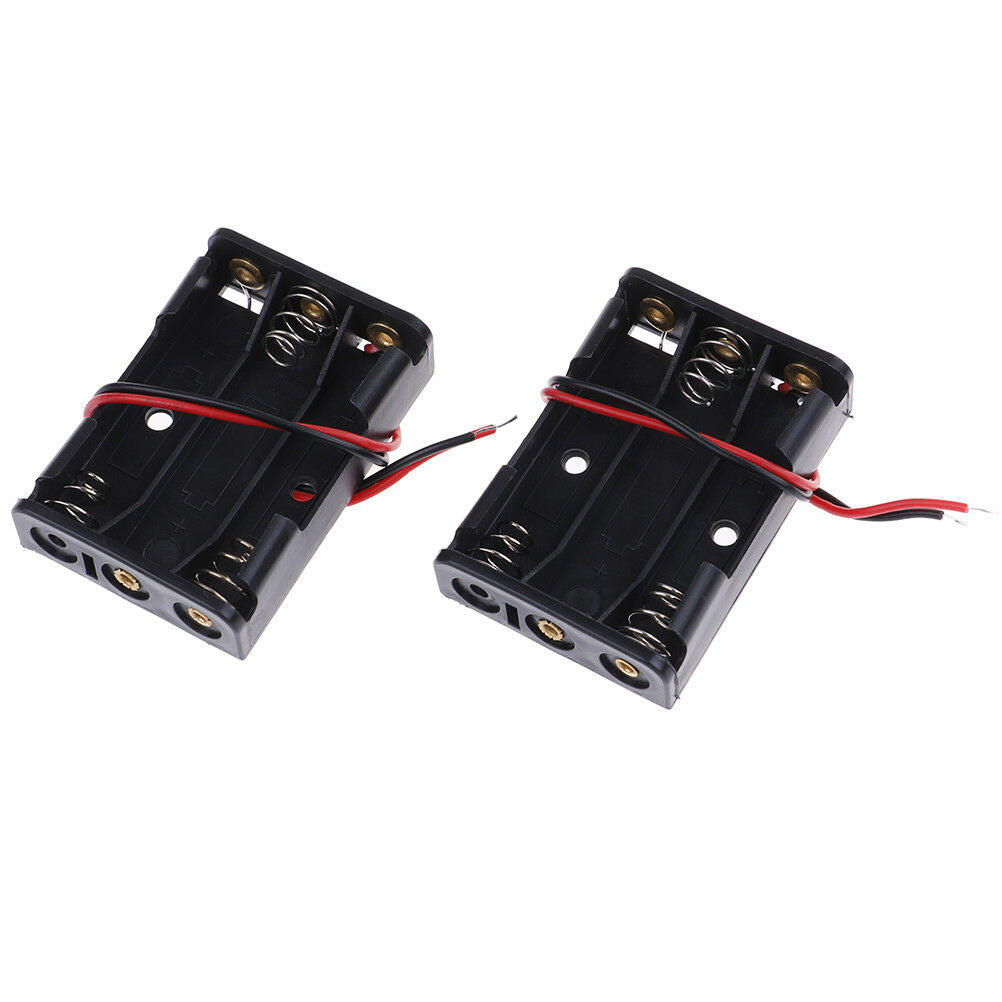 2 Pcs black plastic battery holder case wired for 3 x AAA 4.5v with lead .l8