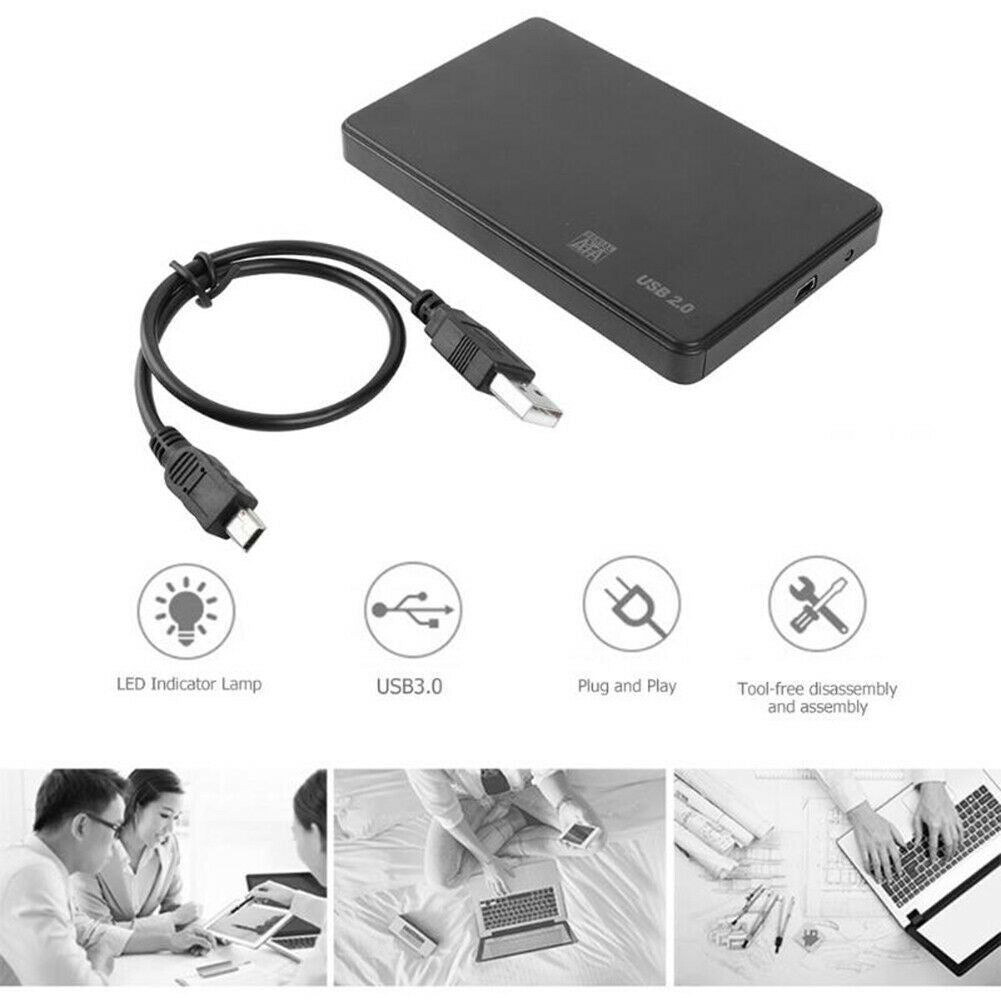 Portable USB 2.0 2.5'' SATA HDD SSD External Hard Disk Case for PC Laptop Exquis