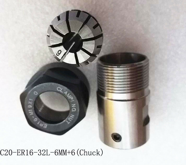 1pcs spindle motor clamp rod C20 ER16 32L 6mm +1Pcs ER16-6mm collet