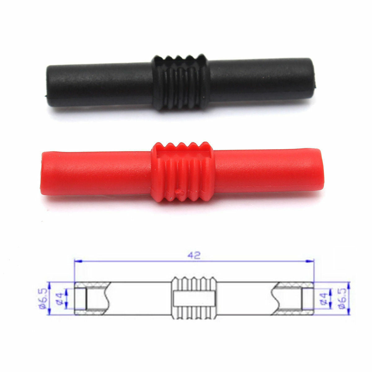 2pcs Black+Red Insulated 4mm to 4mm Banana Plug Female Socket Connector .l8