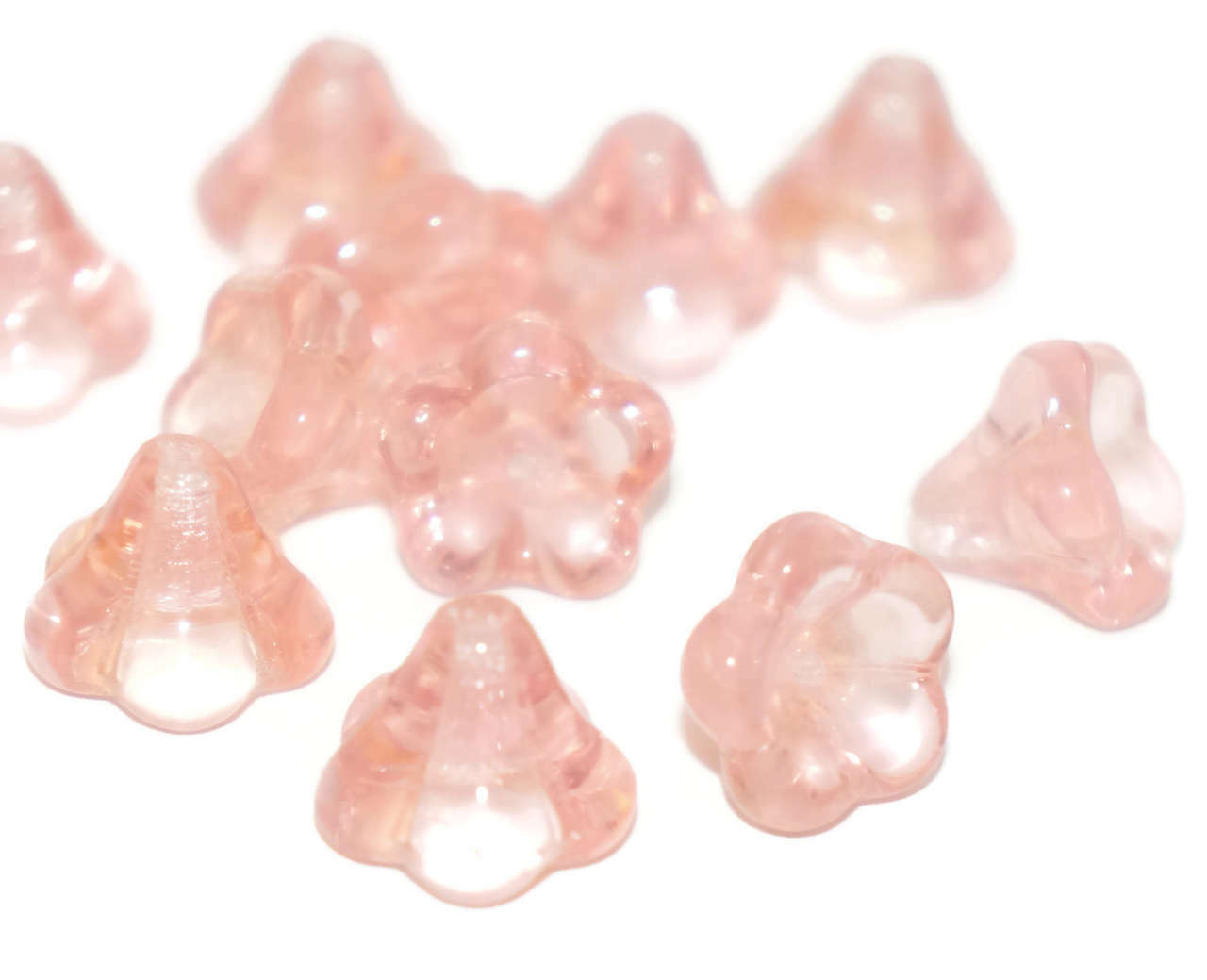 Large Pink Crystal Clear Bell Flower Czech Glass Beads Flower Bead Caps Glass...