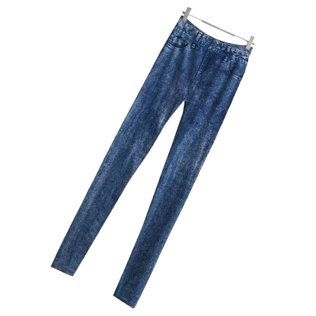 2 Pieces Ladies Women Leggings Stretchy Jeggings Jeans Look Solid Leopard Pants