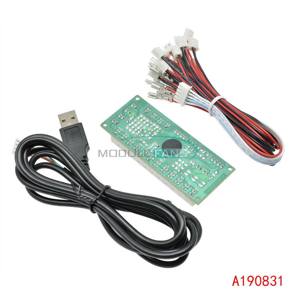 Zero Delay LED Arcade MAME Encoder USB To PC 5Pin Joystick PCB Board+Cables
