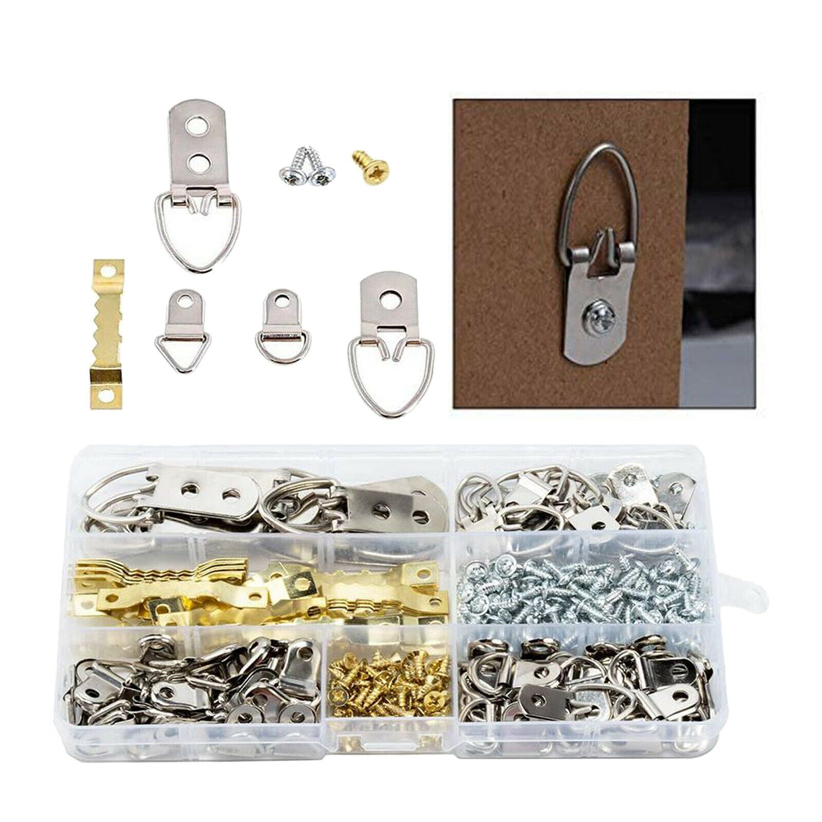 270Pack Assorted D- Picture Frame Hangers Heavy Duty Art Hanging Hooks
