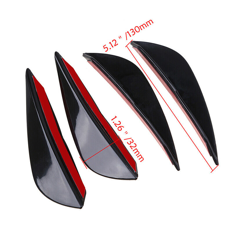 4PCS Universal Glossy Black Rubber Front Bumper Splitter Fins Lip Canard