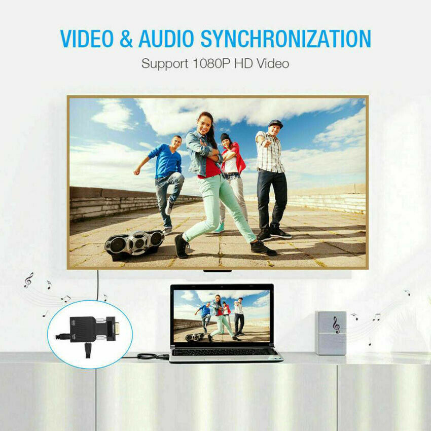 1PC VGA To HDMI Adapter FHD 1080P Audio Video Converter Laptop PC To TV HDTV AV