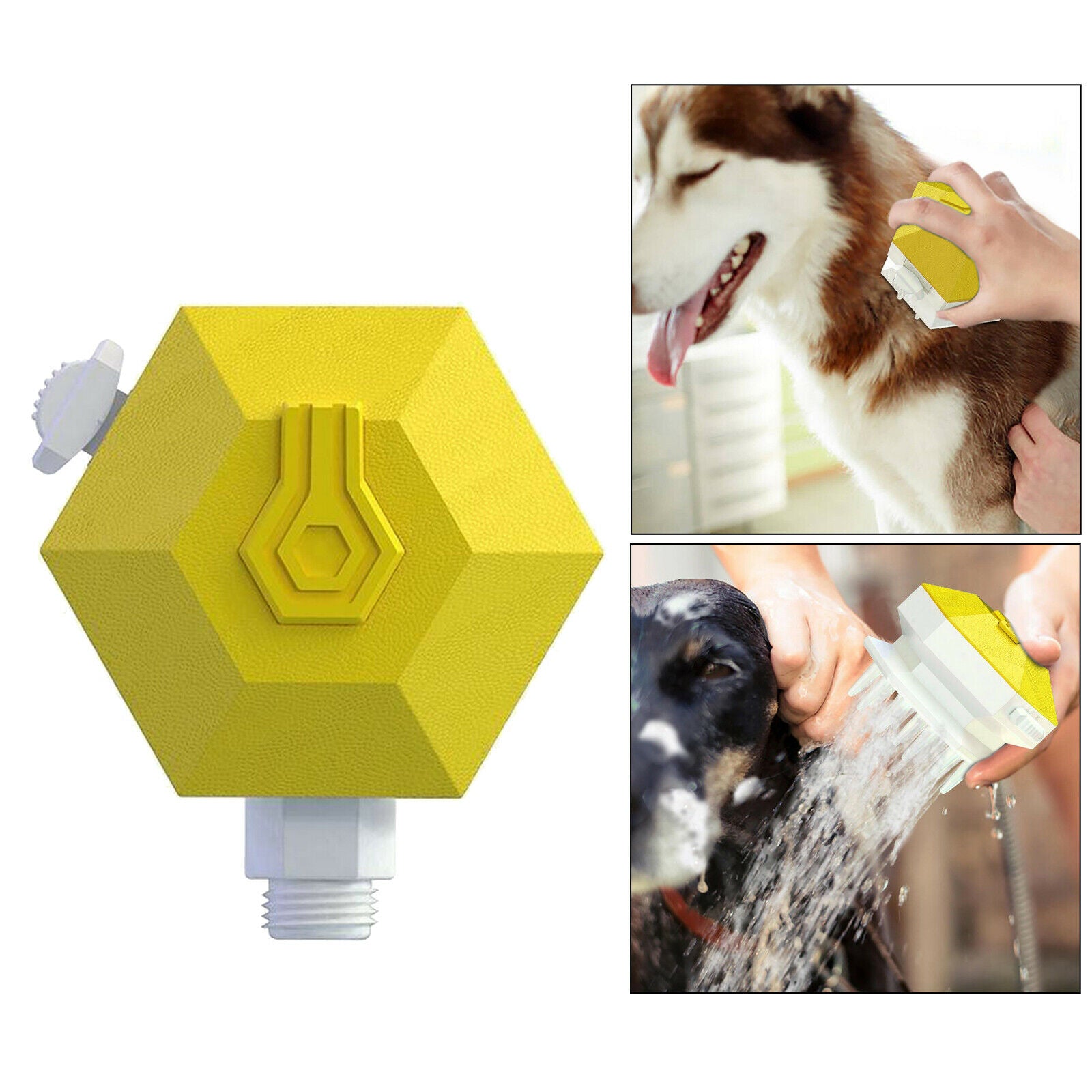 Pet Bathe Shower Sprayer Head Massge Scrubber Comb Brush for Dogs Cat Yellow
