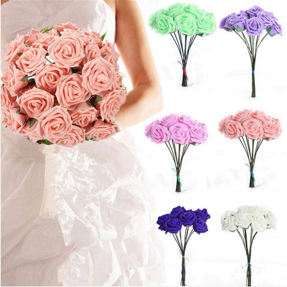10x Colorfast Artificial Foam Roses Wedding Garden Home Bedroom Decor Pink