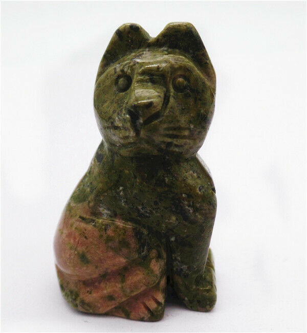 50x31x20mm Cat Decoration Natural Unakite Jasper Carved Statue Home Decor HH7963