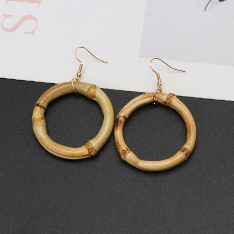Handmade Natural Bamboo Wood Round Circle Dangle Hoop Earrings Fashion Jewelry