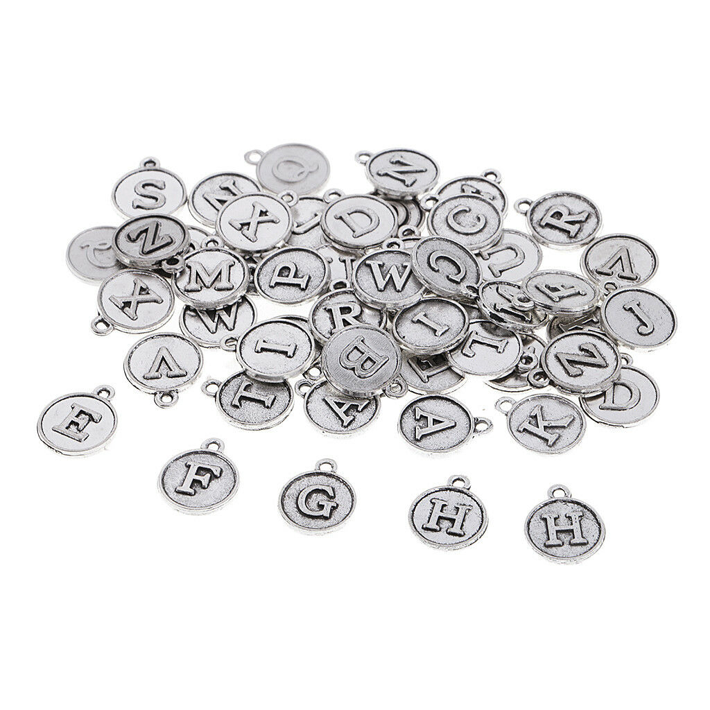52 Pack Letters Alphabet 12mm Round Charms Pendants Jewelry Making Findings