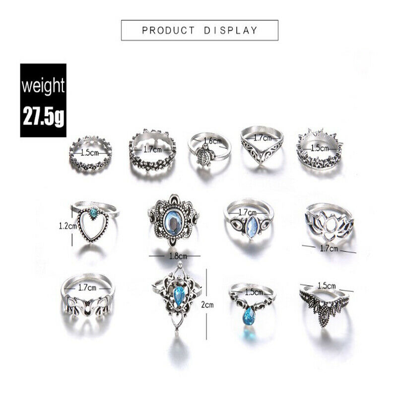 13 Piece Set Rings Fashion Retro Boho Dainty Bohemian Party Star gem Jewe.l8