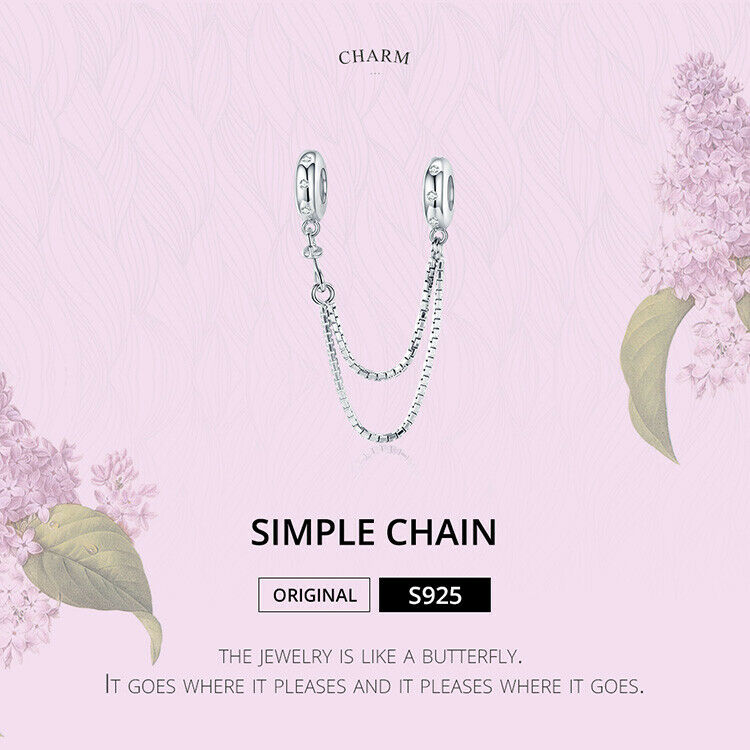 Fashion European CZ Safety chain Charm Spacer Beads Fit Necklace Bracelet DIY