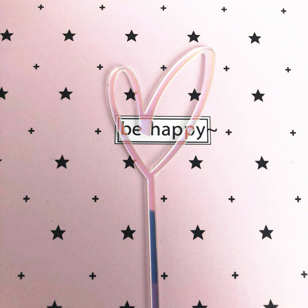 1pc Heart Pattern Happy Birthday Acrylic Cake Topper Wedding Cupcake Topp.l8